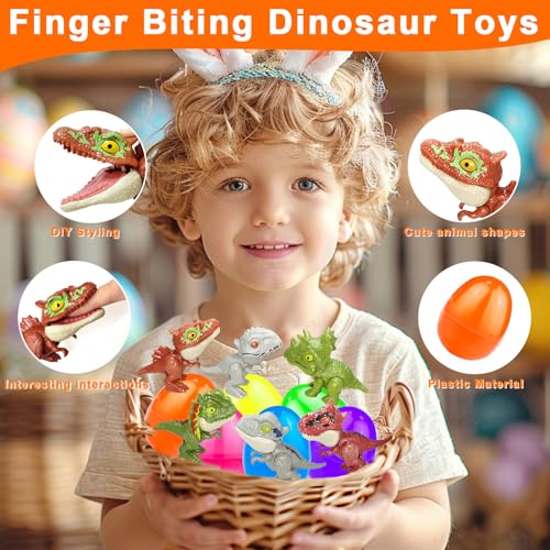 AMENON 6 Pack Jumbo 3.5" Easter Eggs Filled with Biting Finger Dinosaurs Toys Inside, Fun Finger Puppets Set for Kids Easter Basket Stuffers Fillers Plastic Surprise Eggs Hunt Easter Party Favors by AMENON - Used condition - Image 6