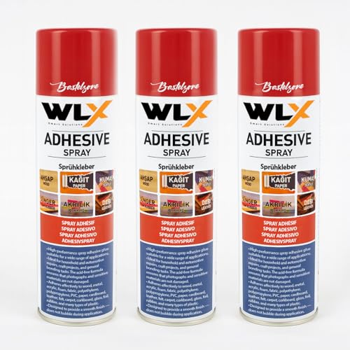Lot de 3 tubes de colle en spray aérosol de 500 ml - Forte adhérence pour bois, métal, tissu, plastique et papier - Sans acide, polyvalente, sans bulles et permanente