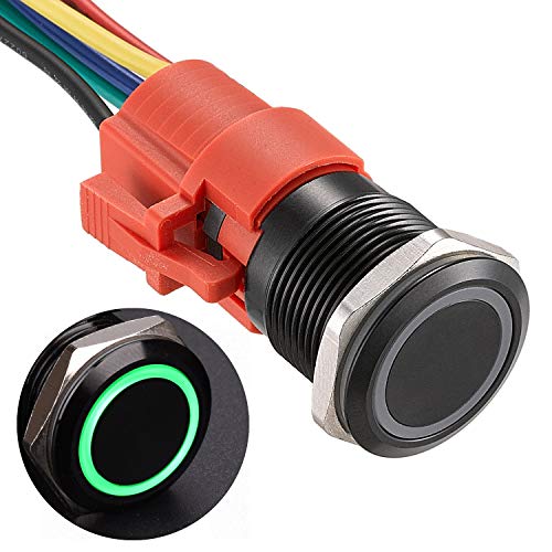 APIELE Interrupteur à pression 19 mm - 12 V CC - 5 A - En alliage d'aluminium avec éclairage LED - Étanche - Bouton poussoir(vert) Cover