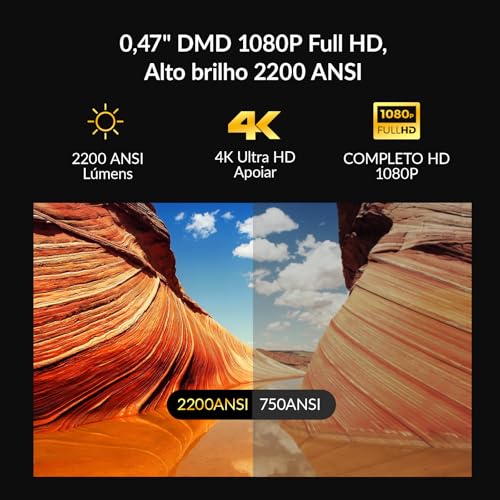 BYINTEK Projetor R90 Rock full HD 1920 * 1080P, 2200 ANSI, suporta 4K 3D,focagem automática TOF, pro