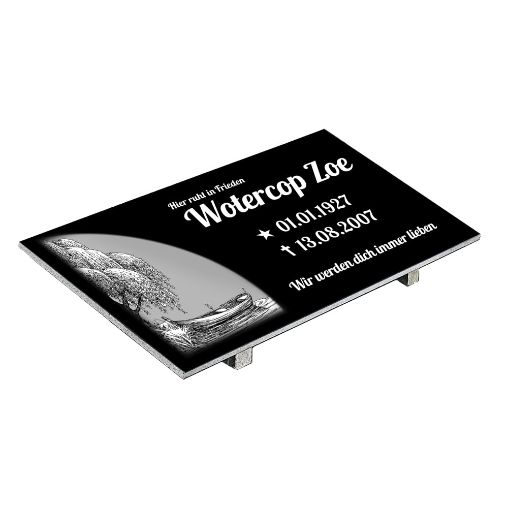 Grabplatte mit Inschrift aus Granit, personalisierbar Gedenktafel für Urnengrab, Grabstein für 1-2 Pers., Urnengrabstein N4 (30x60cm mit Stützen)