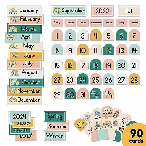 Eamay Calendário Boho com 90 cartões para crianças aprendendo, sala de aula e decoração escolar em c