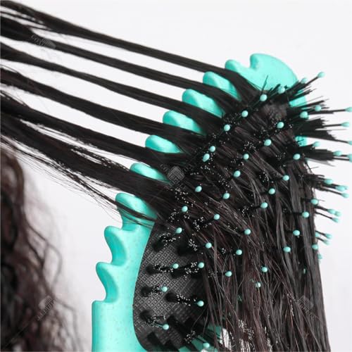 Image of COMBELLE Curl Defining Detangler Brush for Curly Hair - Vegan Fiber & Nylon Bristle Paddle Brush with Comb Handle for Frizz-Free Styling & Scalp Massage