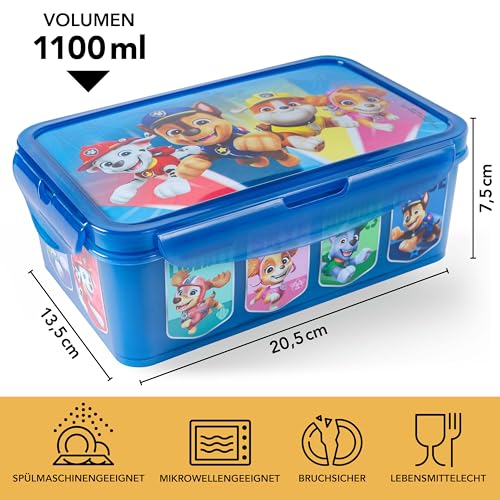 p:os Paw Patrol Brotdose Kinder mit Fächern - Auslaufsichere Bento Box Kinder für Kindergarten und Schule - Für Jungen, Blau