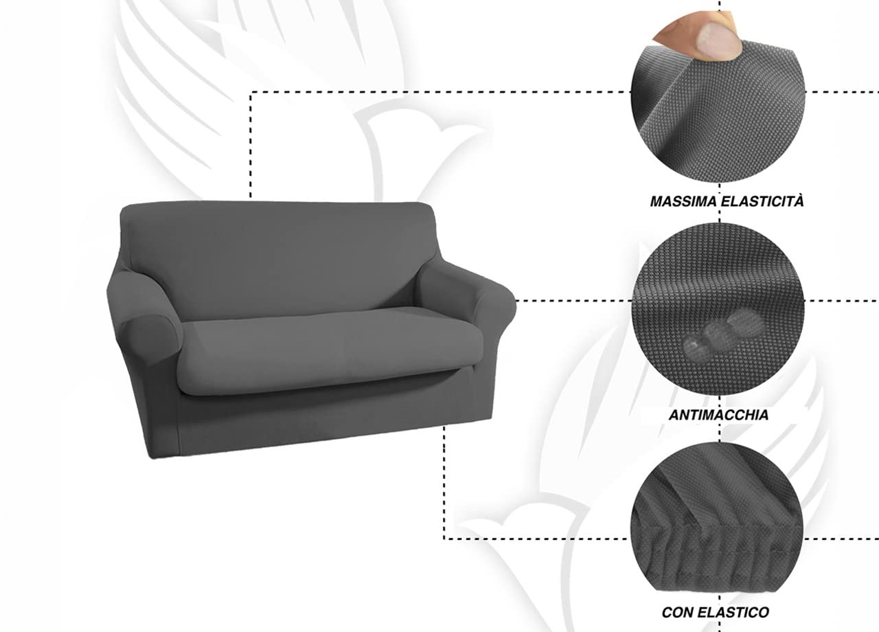 BIANCHERIAWEB Magic Copridivano 4 Posti Elasticizzato, Telo Copridivano Tinta Unita Grigio, Adatto a Divani da 220 a 260 cm con Profondità Seduta 65 cm, Copri Divano Antimacchia e Antipelo