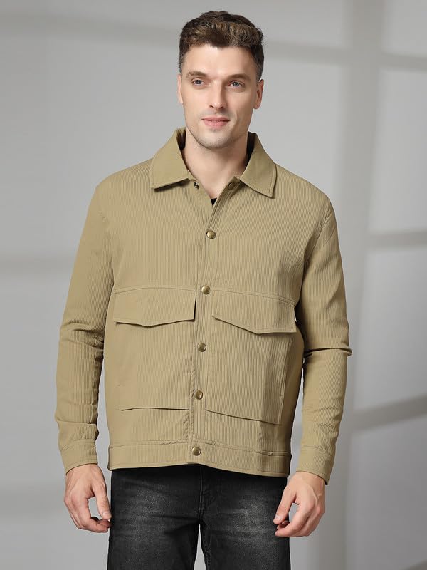 Image of CHKOKKO Men's Fleece Solid Winter Wear Regular Fit Standard Length Jacket