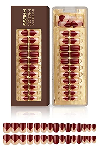 [DASHING DIVA–Nails]Premium Magic Press Super Slim Fit(2 Different Designs 30+30strips in 12 sizes)Merlot Burgandy+ Sand Peach 26047 TUC