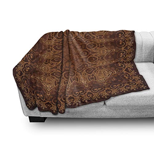 Ambesonne Antique Soft Flannel Fleece Throw Blanket, Vintage Lacy Persian Pattern From Ottoman Empire Palace Carpet Style Artwork, Cozy Plush For Indoor And Outdoor Use, 70" X 90", Orange Brown #TOP2