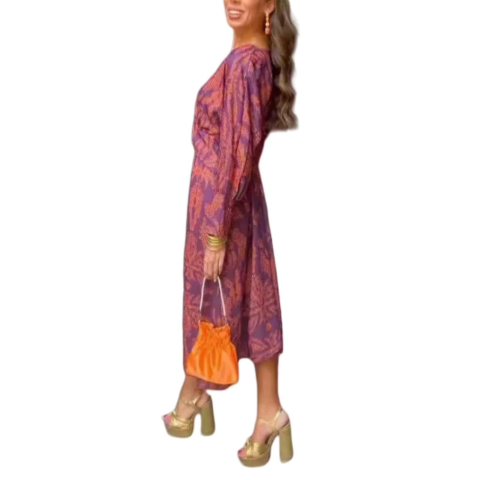 Vestiti a Maniche Lunghe Elegante Abito da Streetwear Femminile, Scollo V Primavera retrò, Casual Manica Lunga, Comodo di Tutti I Giorni, Nuovo Moda alla Moda-Viola-m
