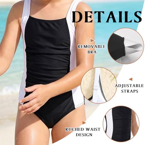 Bañador de una pieza para niñas con control de abdomen y fruncido elástico Fiohiros 4