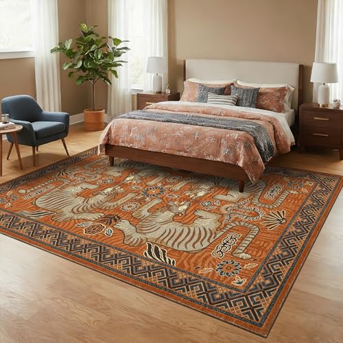Tapete GarveeHome Boho Tiger 8x10 Lavable Antideslizante miniatura 2