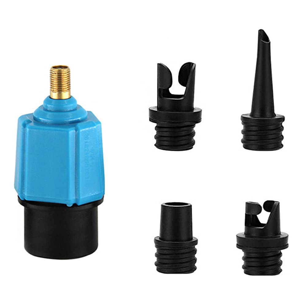 Tiardey Compressor to Inflatable Pump Valve,Inflatable Valve Adapter with 4 Nozzles for Inflatable Air Mattress,Swimming Ring/Pool,Inflatable Bed/Sofa,Boat,Kayak - Blue