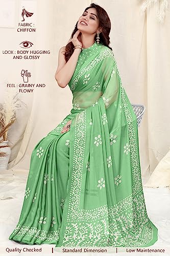 Image of MIRCHI FASHION Saree for Woman Chiffon Batik Printed | Lightweight Daily Wear Women's Office Sari with Blouse Piece (Available in 40 Colours)