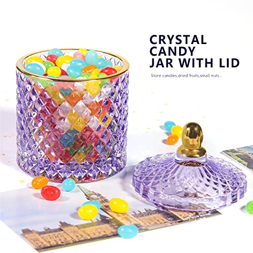 Alamhi Glass Jewelry Box Purple Trinket Dish Crystal Candy Jars With Lids Candy Dishes Decorative Apothecary Jars Small Storage Candy Bowl Unique Gifts For Women #TOP1