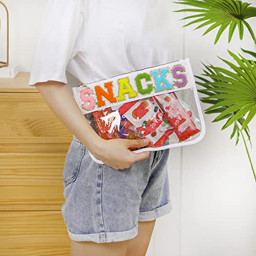 Dyshayen Chenille Letter Clear Zipper Pouch For Travel,Nylon Clear Cosmetic Bag,Makeup Travel Bag For Women (White-Snacks) #TOP5