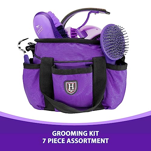 Harrison Howard Kit de escovas de cuidados com cavalos, 7 peças com bolsa organizadora série de cuid