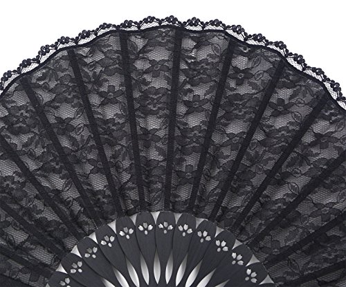 Meifan Womens Multi Color Handmade Cotton Lace Folding Hand Fan (Black-B) #TOP3