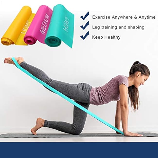 Coolrunner 7FT. Long Latex Free Elastic Flat Exercise Band Set of 3 with Carry Bag, Wide Fitness Resistance Bands for Pilates, Gym, Physical Therapy, Yoga, Carry Bag, Green & Yellow & Rose Red