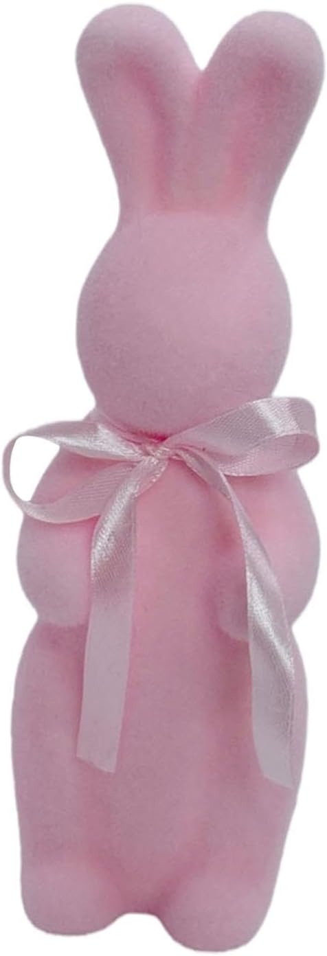 LOVIVER Flocked Easter Bunny Figurine Sculpture with Bow Tie Easter Decoration for Tabletop Living Room Festival Farmhouse Decor, Pink