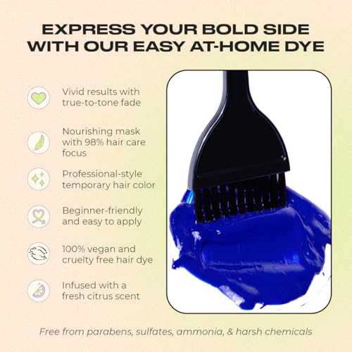 Image of INH Semi Permanent Hair Color | Color Depositing Conditioner | Blue Hair Dye | No Bleach, No Peroxide Temporary Azurite Blue Tint for Women, Men | Vegan, Ammonia Free, Sulfate Free, Ready to Use 6oz