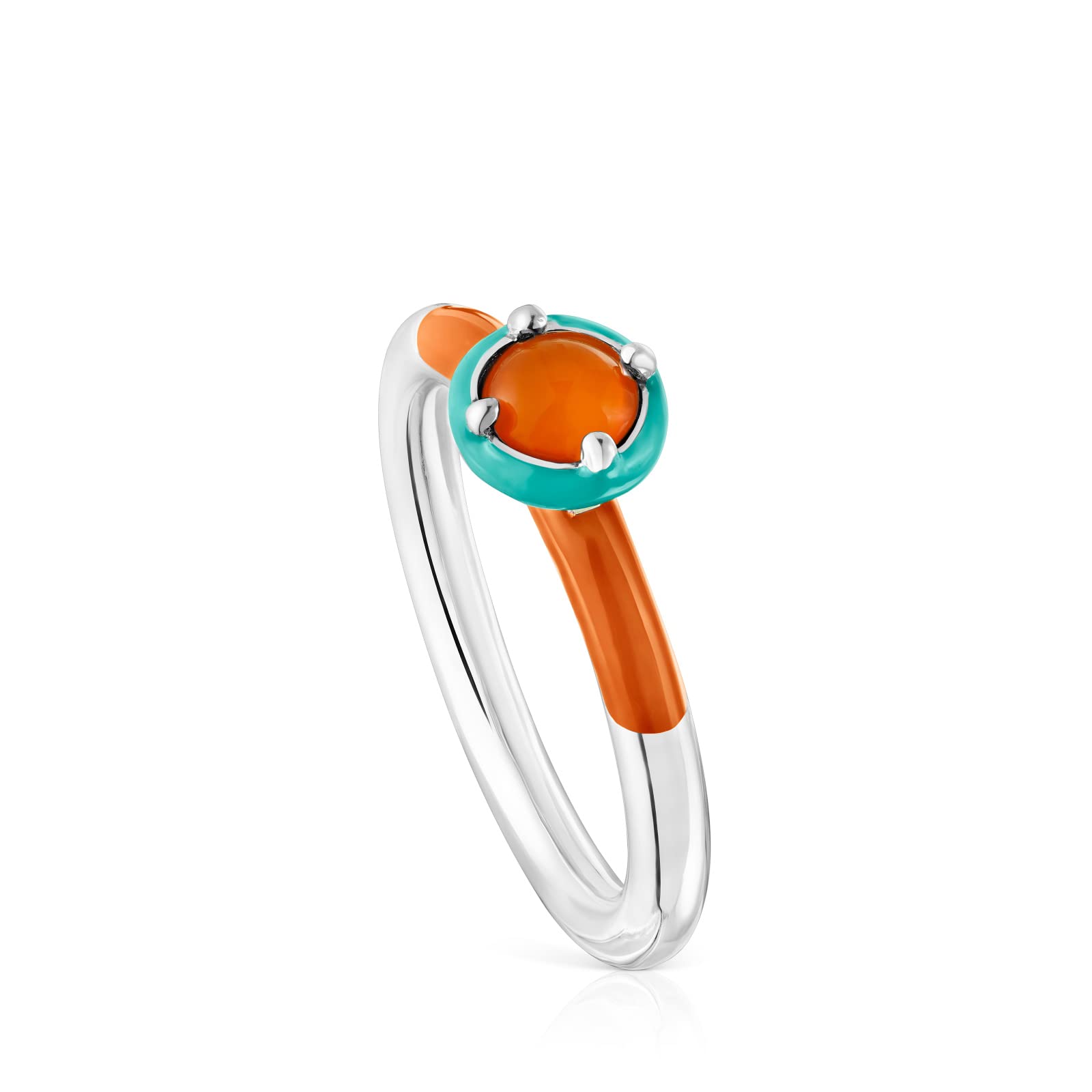 TOUS Anillo de Plata de Primera Ley para Mujer con Cornalina y Esmalte, Talla 12, Deslumbrante y Original, Colección Vibrant Color