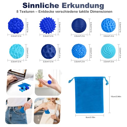 Zingbee 8 Stück Magnetische Fidget Toys, Silikon Magnetkugeln Anti-Stress Bälle, Sensorik Spielzeug für Erwachsene und Kinder, Sensorische Magnetische Kugeln Set, Stressabbau und Entspannung（Blau）