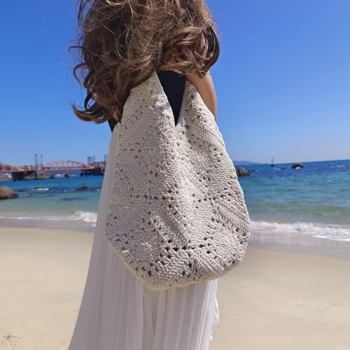 Image of Hand-woven Soft Large Straw Shoulder Bag Retro Boho Tote Bags Summer Beach Bag Rattan Handbag