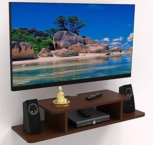 HRIDYA HANDICRAFTS Wooden Floating TV Entertainment Unit - Wall Mounted Stand For Set Top Box, Wall Hanging Storage Shelf, Cabinet, Rack For Home, Bedroom, Living Room (Brown), (61 X 20 X 11Cm)