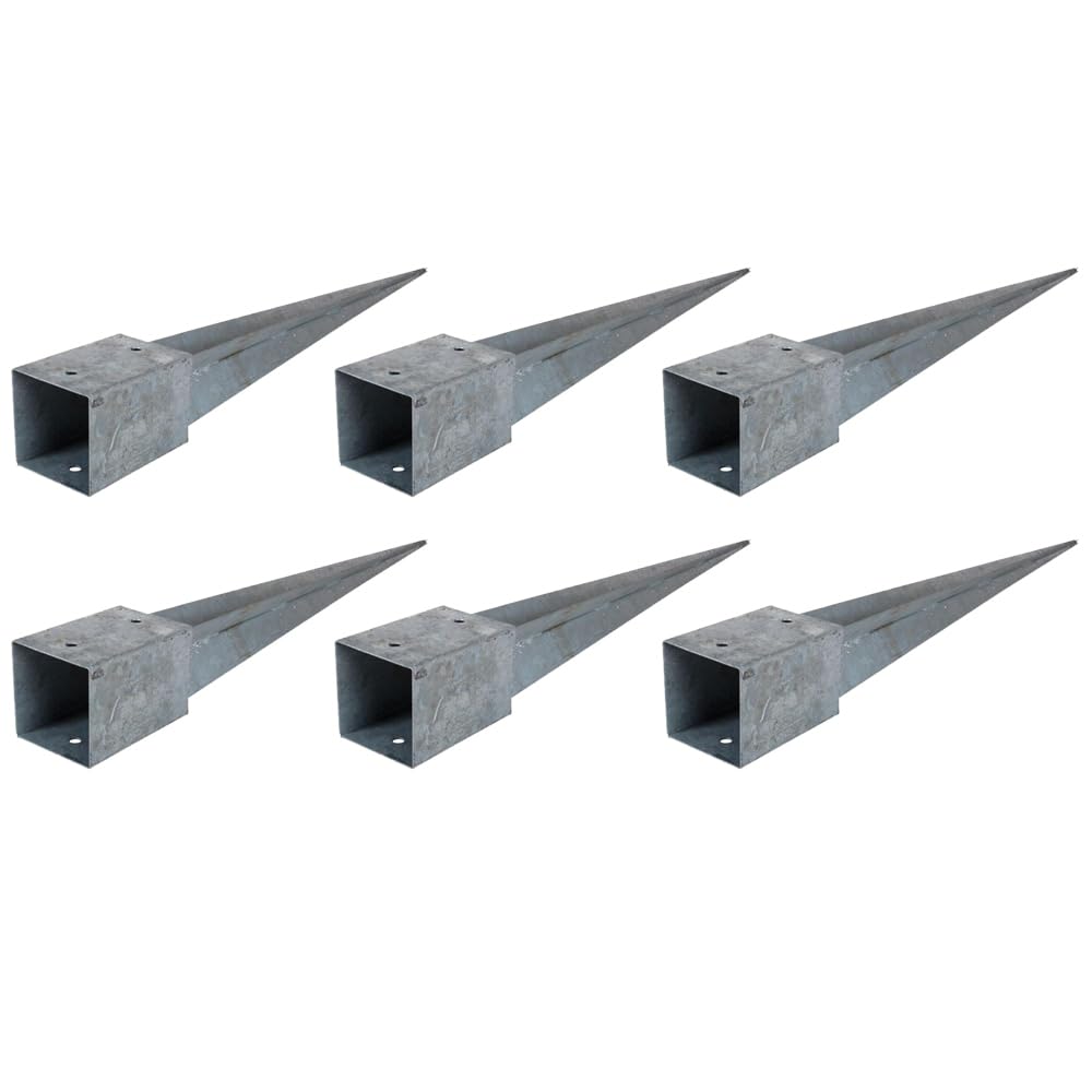 Einschlagbodenhülse 7x7 cm 6er Set – feuerverzinkte Bodenhülsen aus Stahl 70x70x700 mm, Pfostenanker zum Einschlagen ohne Beton, Erdhülse für Zaunpfosten