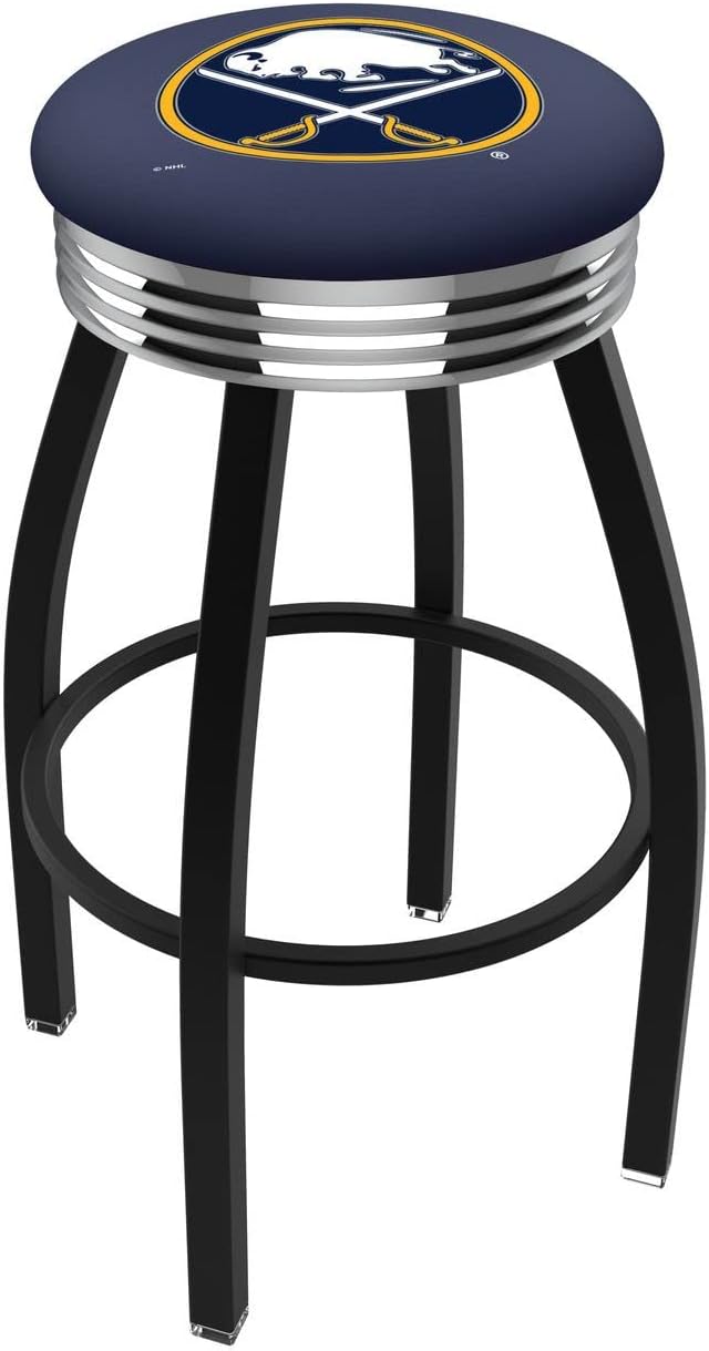HBS L8B3C - Black Wrinkle Boston Bruins Swivel Bar Stool with Chrome 2.5" Ribbed Accent Ring by The Holland Bar Stool Company