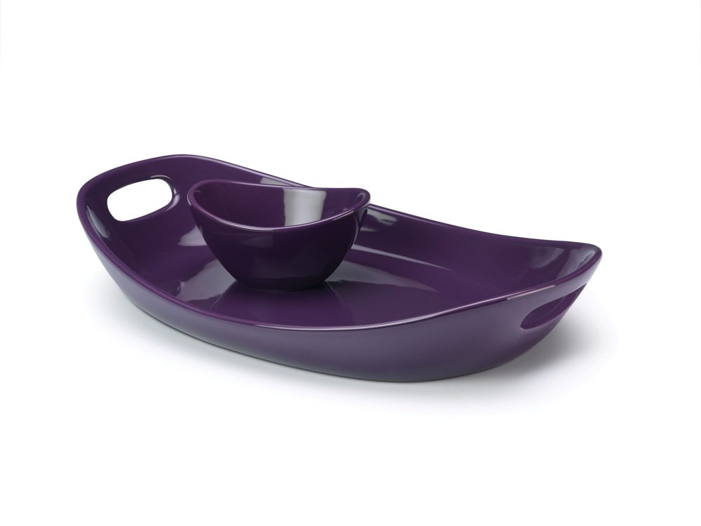 Rachael Ray Serveware 14-Inch Stoneware Serving Platter and Dipper Bowl, Purple