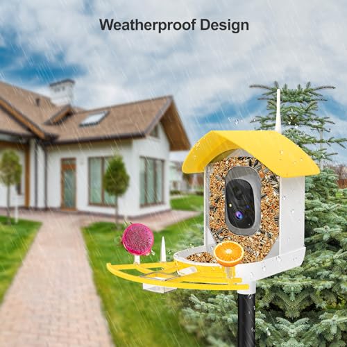 Image of Fazoxo Bird Feeder with Camera,Birds House Camera,Solar Powered,Yellow