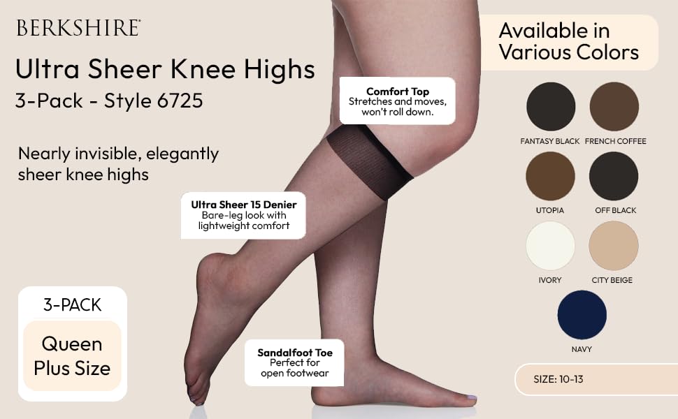 Image of Berkshire Women's Berkshire Plus Size Ultra Sheer Knee Highs - Sandalfoot Toe - 3 Pack - 6725