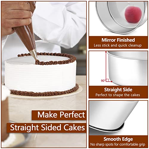 Onader 8 Inch Cake Tin, Stainless Steel Deep Round Cake Pans, Set of 2 Layer Cake Mould for Baking Wedding Birthday Christmas Tall Cakes, Heavy Duty & No Leakage, Mirror Finished & Dishwasher Safe - Image 4