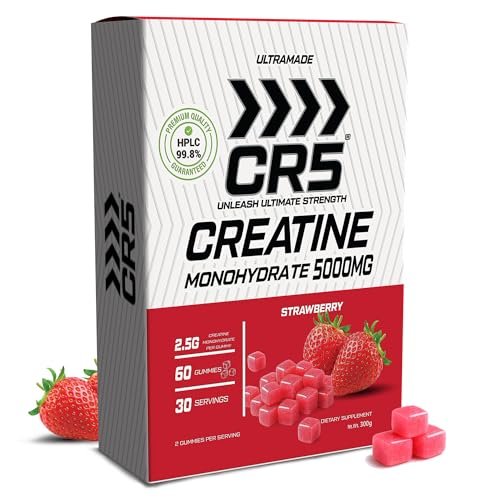 ULTRAMADE CR5 Creatine Monohydrate Gummies 5000mg per Serving 60 Gummies 30 Servings HPLC 99.8% Purity (Strawberry)