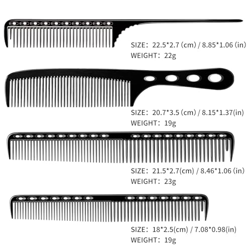 CGBARBER 4 Types Aluminum Hair Combs for Cutting Stainless Steel Hair Tail Metal Comb (Black)