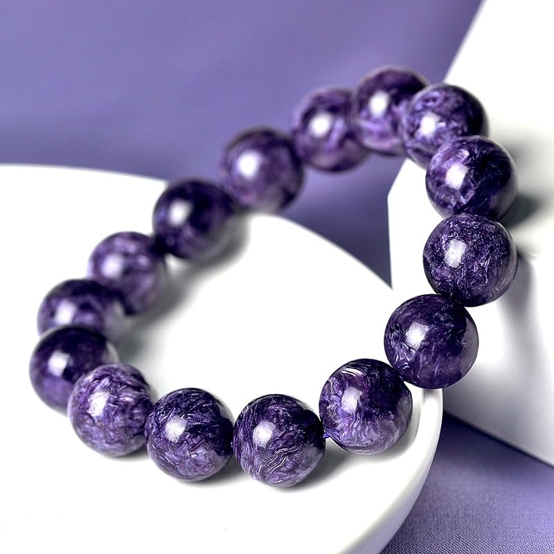 Bracciale con Perline di Cristallo Viola - Bracciale Elasticizzato in Pietra Naturale per Donne e Uomini, Gioielli curativi con Pietre preziose Viola Fatti a Mano,10mm