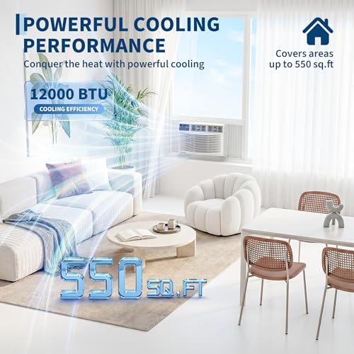 Image of Garvee 12000 BTU Window Air Conditioner Unit with Remote Control, Cools Rooms Up to 550 Sq ft, 3 Cooling & Fan Speeds Quiet Operation, Digital Display, Easy Install Kit, for Bedroom, Office
