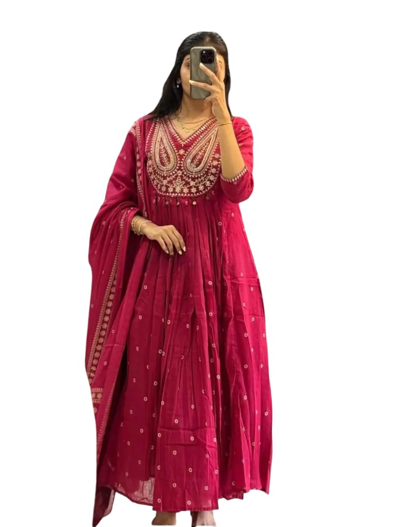 Women’s Printed Anarkali Embroidered Kurta with Palazzo & Dupatta Set | Ethnic Set | Kurta Set-image-41