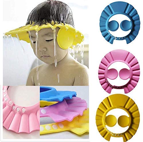 Image of Baby Shower Caps Adjustable Safe Soft Bathing Hair Wash for Eye Ear Protector Leaves Shape Bathing Hat Baby Shower Caps. (multi color)