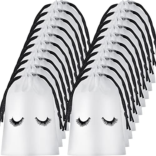 75 Pieces Lash Aftercare Bags Plastic Lash Care Travel Bag Portable Eyelash Makeup Bag Toiletry Makeup Pouch Empty Pouch Bag for Women Travel Aftercare Bag with Black Drawstring for Girl Makeup, White