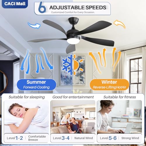 Image of CACI Mall 52 inch Smart Ceiling Fan with Lights, Remote Control, Compatible with Alexa /Google /App, 5 Blades, Dimmable Lighting, Quiet, Indoor /Outdoor Ceiling Fans for Living Room, Bedroom, Patios