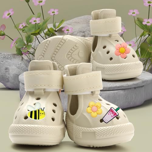 Dog Shoes for Hot Pavement,Non-Slip Waterproof Breathable Easy to Clean Put On and Take Off Dog Boots,Paw Protector for Hot Summer Roads Winter Snow (Beige, Size 5:(2.56"x1.97")(L*W)) by UGRASEA - Used condition - Image 4