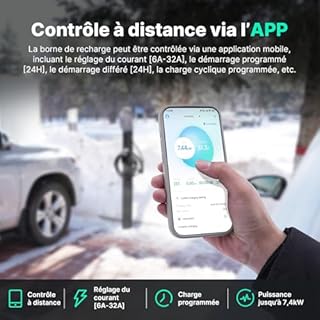 WISSENERGY Wallbox 7.4kW Type 2 avec APP Contrôle, Borne de Recharge Voiture électrique Prend en Charge la Connectivité Standard Bluetooth, Chargeur Monophasé IEC 62196-2, Câble 32A 6M