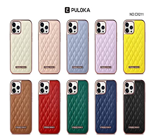 Image of PULOKA iPhone 12 Pro Max Royal Vegan Leather Cover Daimond Pattern Electroplated Back Case for Apple iPhone 12 PRO MAX 6.7 inchinch - Pink