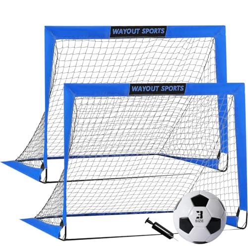 Wayout Sports - Porterías Fútbol Plegables para Niños y Adultos (Azul con balón, 120 x 90 x 90)