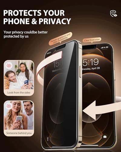 Image of PDDKISS 2 Pack Privacy Screen Protector for iPhone 12 Pro Max (2020) 6.7 inch Black Anti Spy Tempered Glass