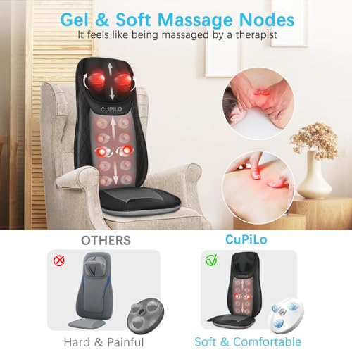 Image of CuPiLo Shiatsu Neck & Back Massager with Heat, Massage Chair Pad Cushion for Stress Relief, Inflatable Flaps Back Support, Kneading or Rolling Chair Seat Massage