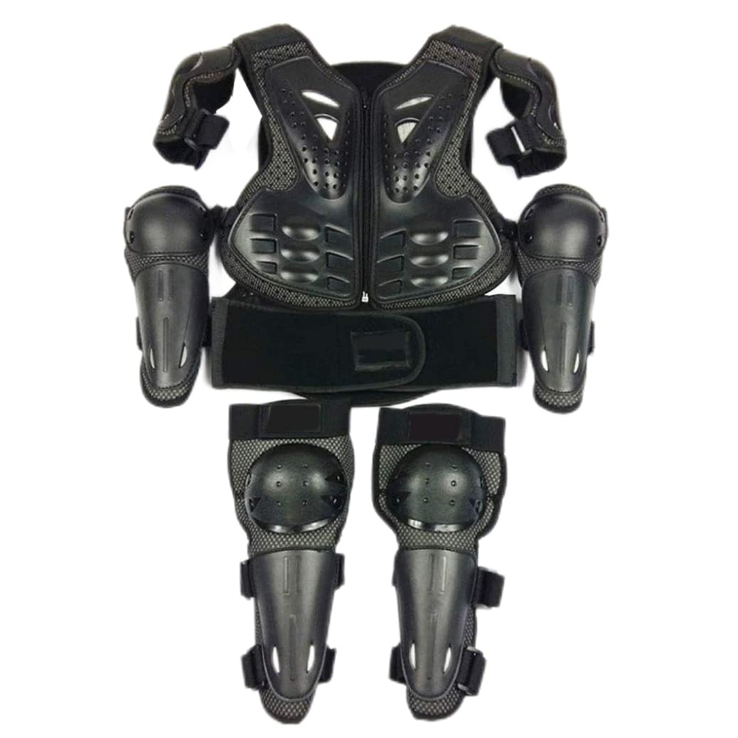 Gilet de Protection pour Moto pour Enfants de 5 à 13 Ans, Gilet de Protection pour Motocross, Veste de Protection pour Moto avec genouillère et coudière, équipement de Motocross (Noir)