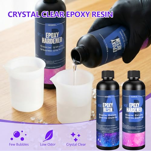 Image of KISREL Epoxy Resin kit -18oz Clear Epoxy Resin with Silicone Alphabet Resin molds and Jewelry Making Kits, 2 Part Epoxy and Hardener for Casting Coating, Keychains, DIY Craft Decorations
